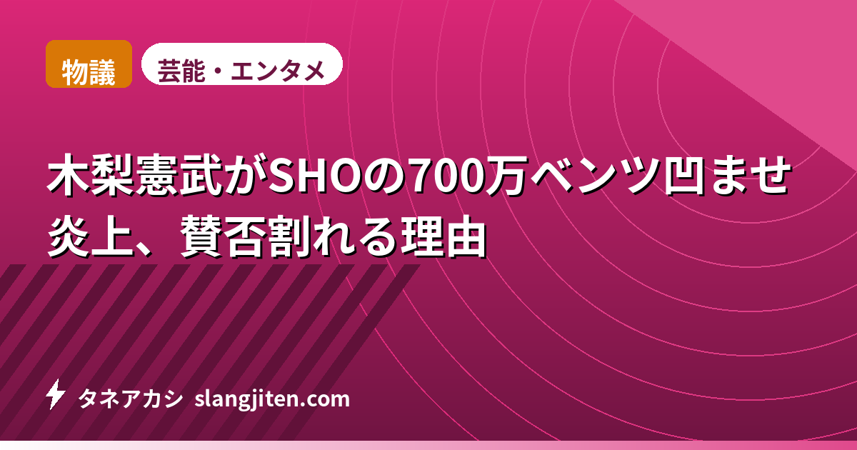 【物議】木梨憲武がSHOの700万ベンツ凹ませ炎上、賛否割れる理由